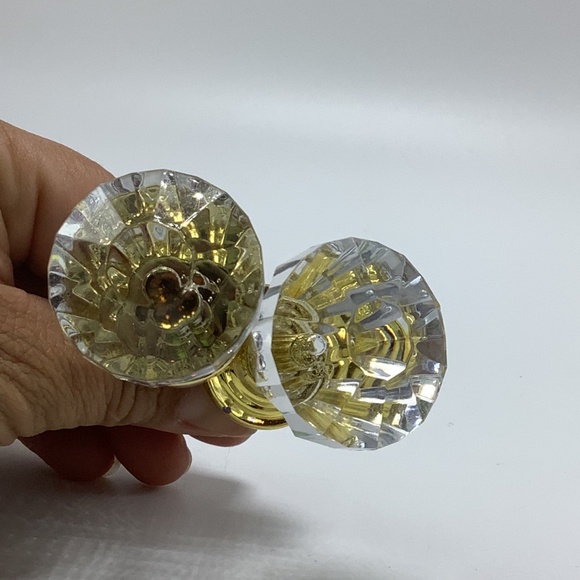 2 Diamond Shaped Clear Crystal Glass w/ Gold‎ Backplate Drawer Knobs - Picture 4 of 6